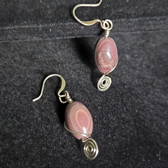 Vintage Silver Tone Purple Nature Gemstone Handmade Swirl Earrings - Picture 11 of 11